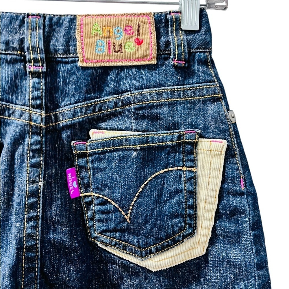 Angel Blue Japanese Embroidered Denim Jean Skirt Girls Size Medium Patchwork - Picture 8 of 8